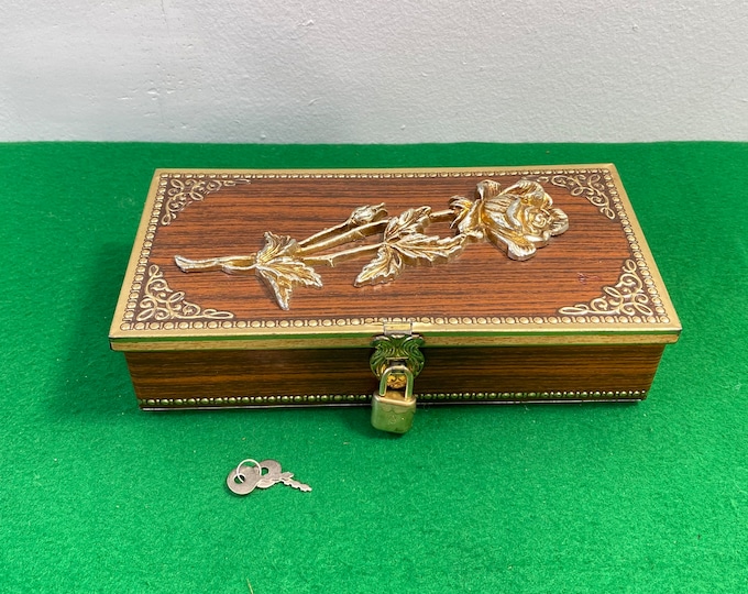 Vintage Tin Jewelry Box With Key Storage Keepsake Box Etsy