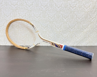 Vintage Junior Pro Wood Tennis Racket, 4 3/8 L Grip, Retro Wooden Graphic Styling, Decorative Collectible Mid-Century Sports , Classic.