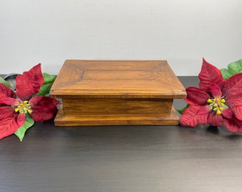 Portagioie in legno fatto a mano, velluto rosso, ricordo con apertura superiore, legno di lusso, scrigno per gioielli vintage, gingillo organizzativo, regali.