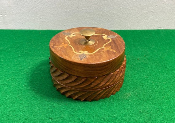 Boîte à Bijoux Ronde En Bois Et Laiton - Occasion En Parfait état