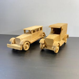 Set of 2 Handmade Model Wooden Truck, Vintage Car Ornament Model, Old Strong Vehicle, Brown Color, Desk Decor, Luxury Office, Wooden Car.