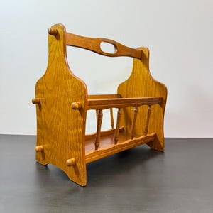 Vintage Wooden Magazine Rack, Newspaper Holder, Brown Stained Wood, Rustic Home Decor, Country chic, Stand Store Storage, Hardwood Book Rack