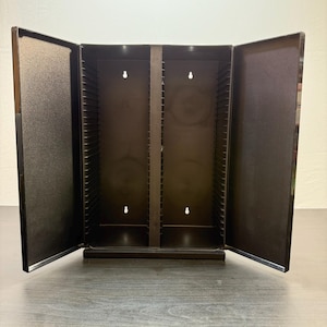Laserline Compact Disc, CD Case Storage Rack With Doors, Plastic Wall Hanging Organizer, Vintage Holder, 2 Sections Media Shelf, Gift.