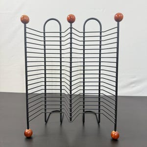 Vintage Gunmetal Black Wire CD Rack, Wood Accent, 40 Disc Capacity