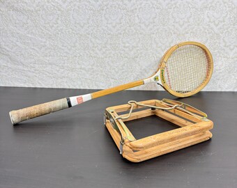 Vintage Wooden Century Justice Tennis Racket with Dunlop Press, Wooden Retro Racquet, Sports Collectible, Classic Court Equipment.