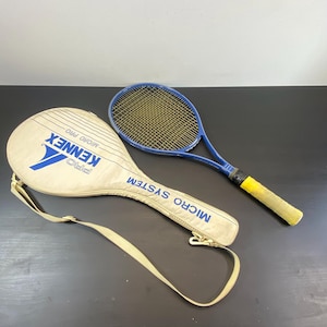 Vintage Kennex Pro Micro System Tennis Racquet, 1980s Blue Graphite Racket with Cover, Sports Decor