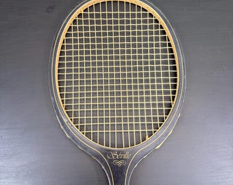 Vintage Rossignol Tennis Racket, Made in USA, 4 3/8 L Grip Size, Seville Model, Wooden Frame, Rooster Logo, Retro Sports Gear, Classic.