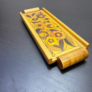 Handmade wooden tray decorated with leaves and flowers, trinket tray, vanity tray, rectangle wood tray, bread tray, spice decor rustic decor