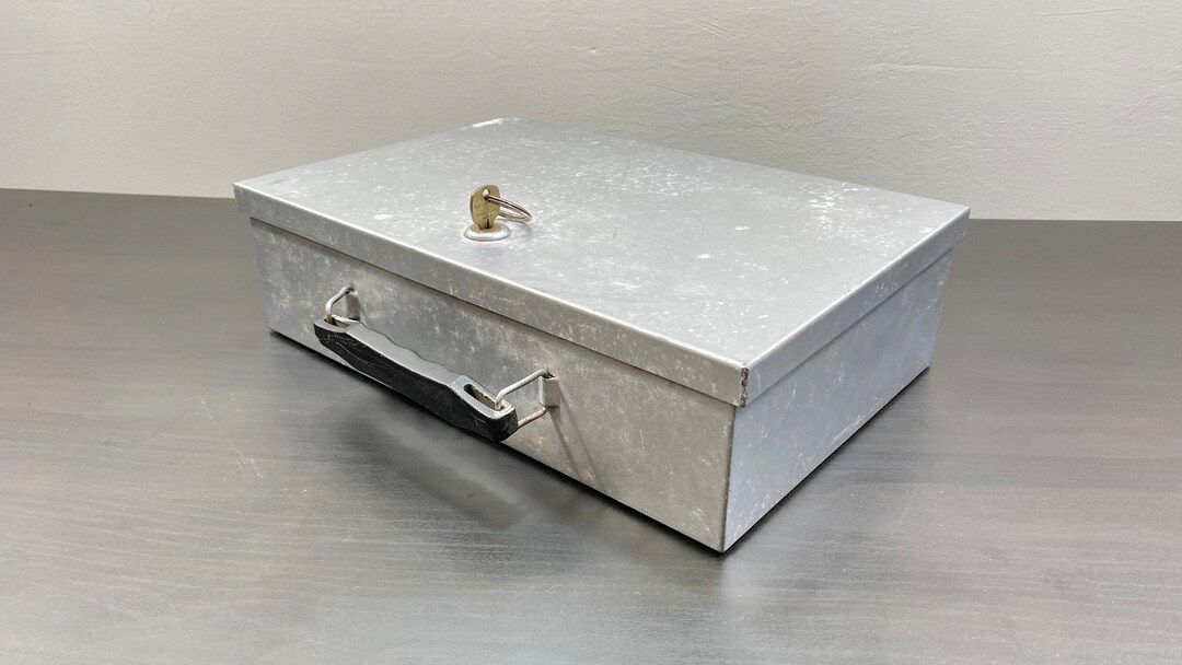 Vintage Safe Deposit Box ,lockable Bank Box, Industrial Metal Box