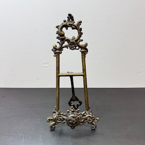 12&quot; Golden Brass Easel, Plate Stand Display, Folding Decorative Picture Holder, Ornate Table Top Easel, Book Shelf, Photo Display.