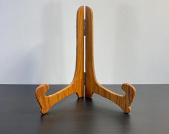 Soporte para platos de madera marrón vintage, caballete plegable grande de 15x9, soporte para bandejas resistente, soporte de mesa para exhibir arte y fotografías.