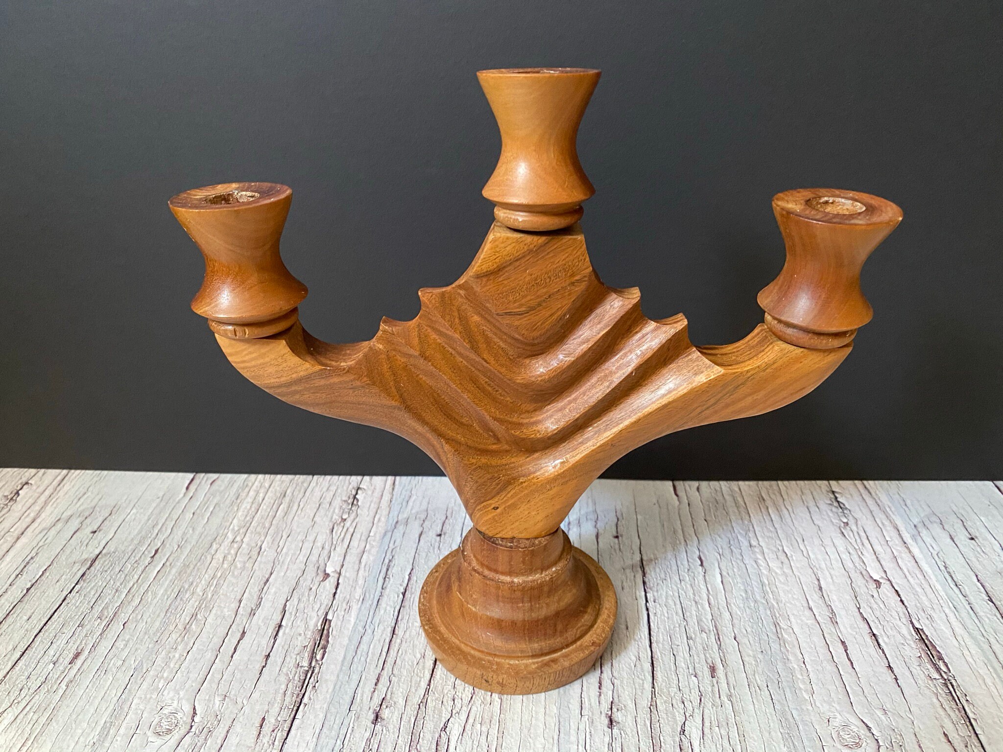 Vintage Wood Candle Holder Vintage Handmade three carved Etsy