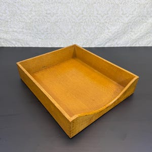 Vintage Wooden Desktop Paper Tray, Office Supplies, Hardwood File Organizer, Stackable Desk Tray, Dovetail Corners Hedges, Paper Storage.