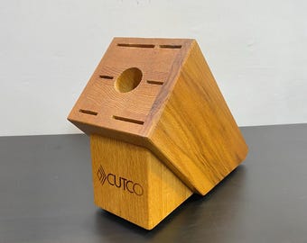 Cutco Knife Block Only 7 Slot Solid Wood, Steak Slots Honey Oak, Made In USA, Knife Storage, Brown Holder, Strong Gift.