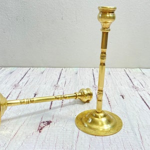 Pair Of Tall Elegant Brass Candlesticks, 2 Candle Stick Holders, Rare Centerpiece, Candelabra, Antique Style, Unique Gift, Nice Shape. zdjęcie 6