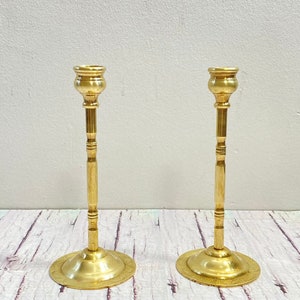 Pair Of Tall Elegant Brass Candlesticks, 2 Candle Stick Holders, Rare Centerpiece, Candelabra, Antique Style, Unique Gift, Nice Shape. zdjęcie 1