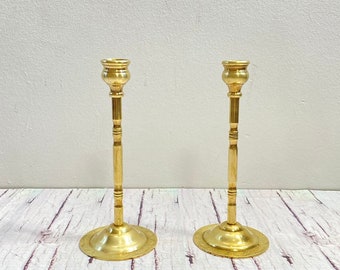 Pair Of Tall Elegant Brass Candlesticks, 2 Candle Stick Holders, Rare Centerpiece, Candelabra, Antique Style, Unique Gift, Nice Shape.