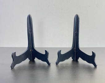 Soportes de madera negra para platos, expositor tipo caballete con bisagras, juego de 2