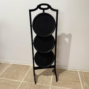 Vintage Wooden Shelf, 3 Tiers, Round Shelves, Folding Curio Display, Knick Knacks, Handmade Retro French Organizer, Three Tiered, Plate Deco