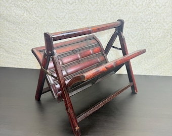 Vintage Folding Bamboo Magazine Rack Caddy Holder Mid-Century Boho 17x15x12”