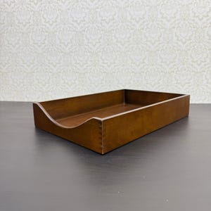 Vintage Wooden Desktop Paper Tray, Office Supplies, Hardwood File Organizer, Stackable Desk Tray, Dovetail Corners Hedges, Paper Storage.