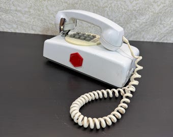 Vintage White Push Button Telephone, Retro Landline Desk Phone, 1960s-70s Retro Decor, Mid Century Office Decor, Collectible Prop