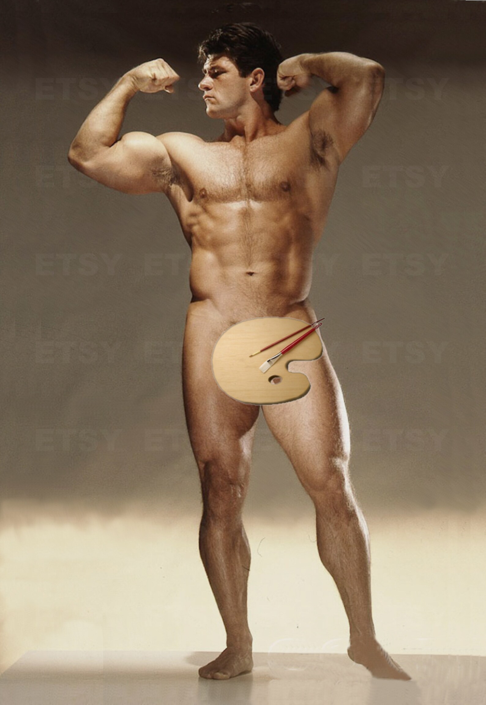 Vintage Old Photo Athlete Male Nude Photography Portrait Photograph Print H...