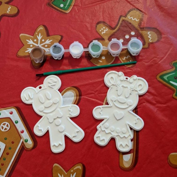 DIY Mickey & Minnie Mouse Gingerbread Ornament set (paint included)