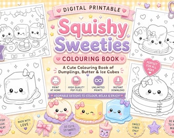 Ausmalbuch mit Squishies zum Ausdrucken | 20 niedliche Kawaii-Malvorlagen | Squishies-Digitaldownload | Niedliche PDF-Datei zum Ausdrucken | Sofort-Download