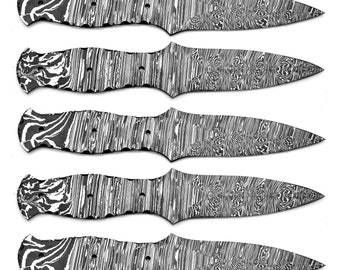 Lot von 5 handgefertigten Damaststahl-Rohlingsklingen für die Messerherstellung, handgeschmiedete Damaststahl-Rohlingsklingen für Messerherstellungszubehör 5-02