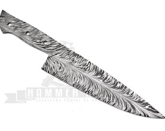 Damascus Steel Hand Forged Custom Handmade Blank Blade Chef Knife for Knife Making Supplies - (HABCB - 013)