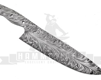 Damascus Steel Hand Forged Custom Handmade Blank Blade Chef Knife for Knife Making Supplies - (HABCB - 015)