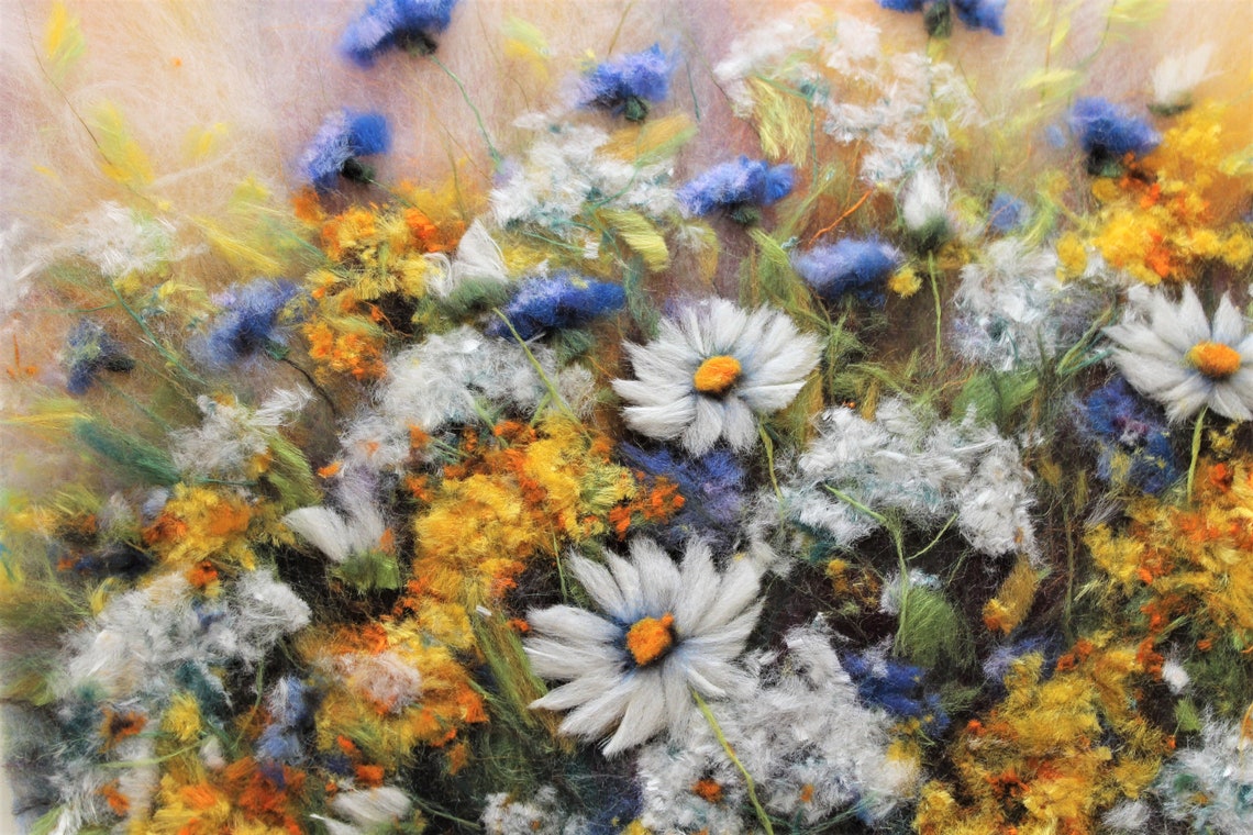 Wolle Malerei Kornblumen blau und Spitze Wildblumen Bouquet | Etsy