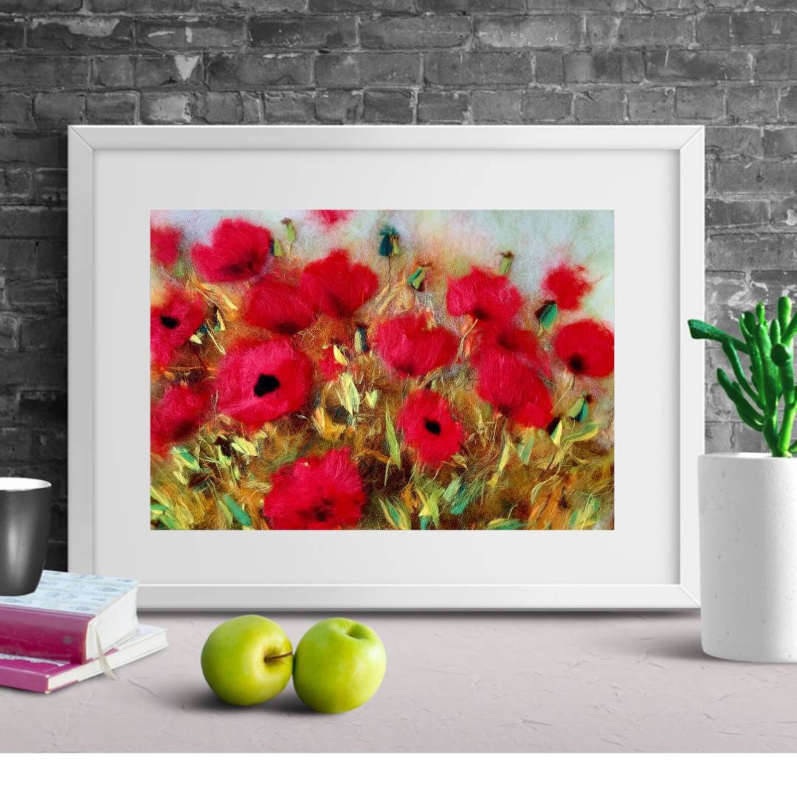 Wool painting Red Poppies Abstract wall art Red poppy flower Etsy