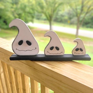 Three Ghosts Solid Wood Cutouts with Wood Stand, Halloween, Home Decoration, Porch, Windowsill, Shelf Sitter, Black and White