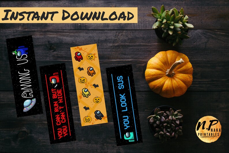 printable among us bookmark halloween set of 4 for among us etsy