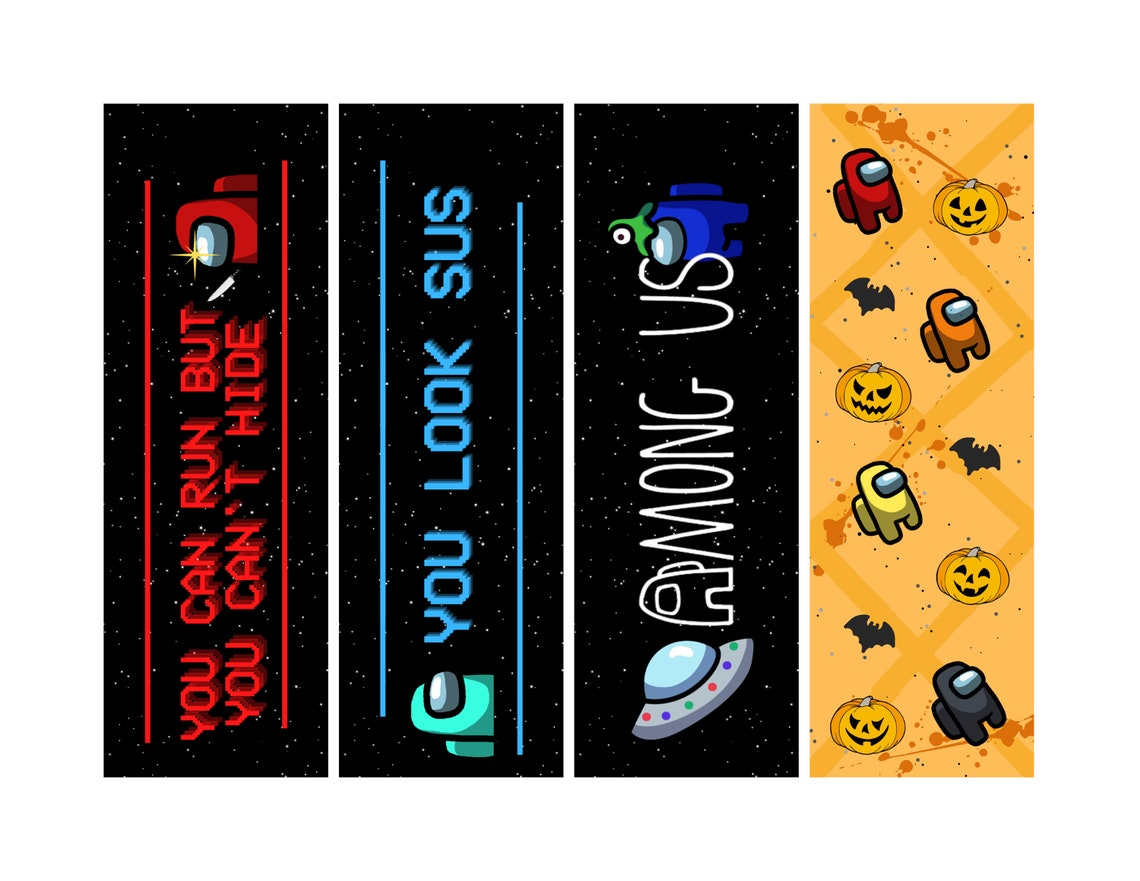 printable among us bookmark halloween set of 4 for among us etsy