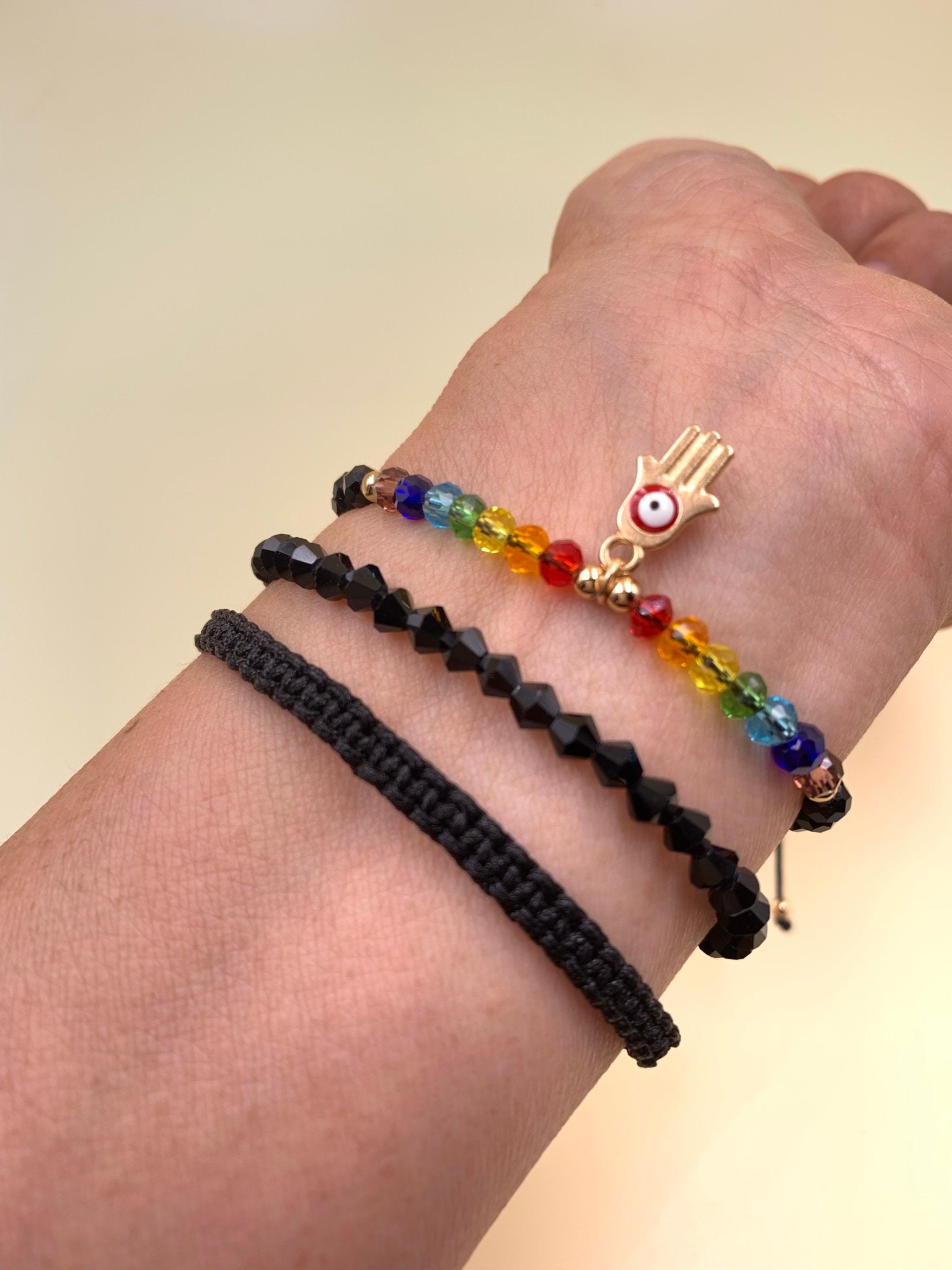 Stackable Three Piece Good Luck Protection Bracelet Set Etsy