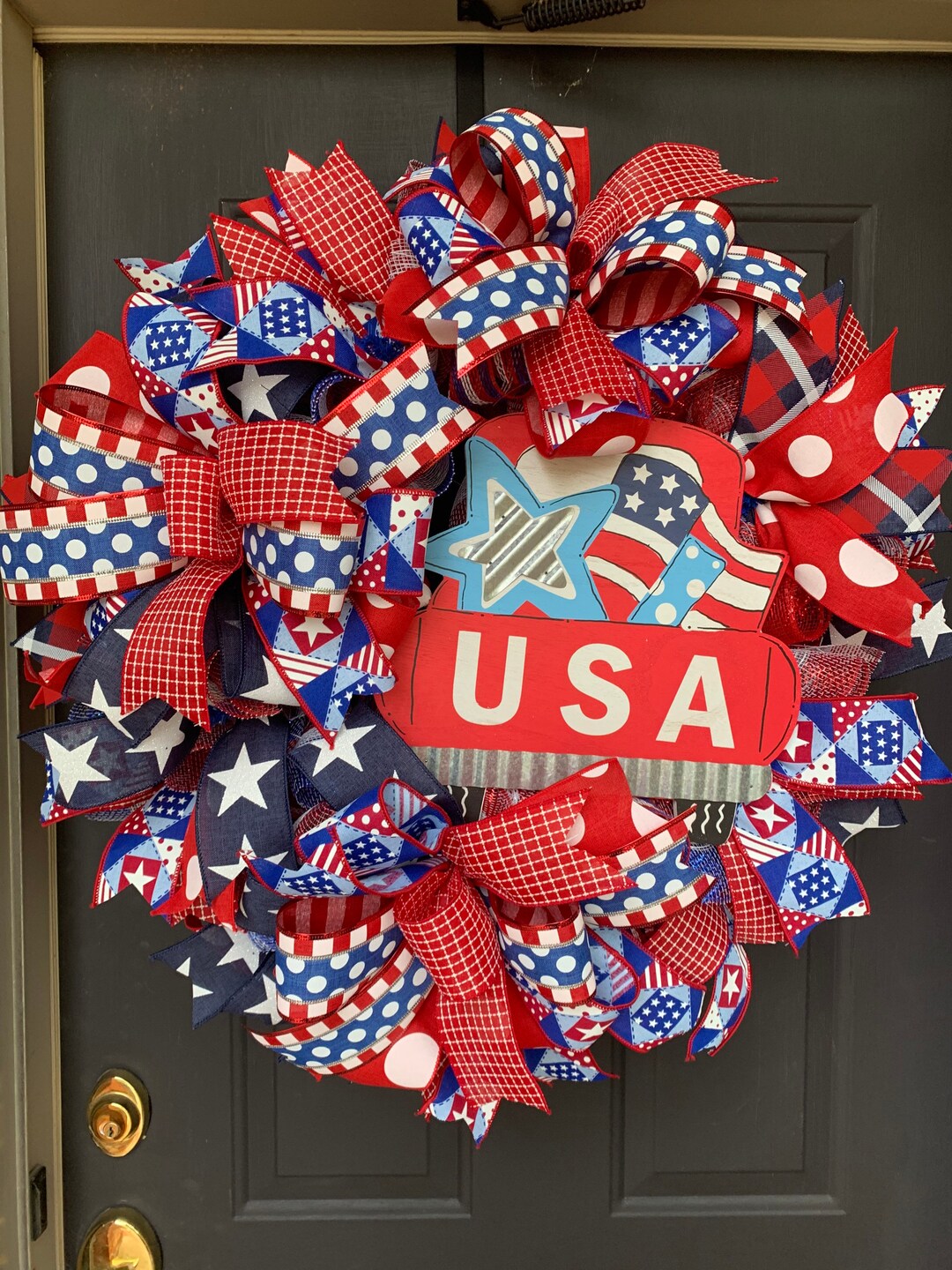 Patriotic Wreath for Front Door, USA Wreath, Summer Wreath, 4th of July ...