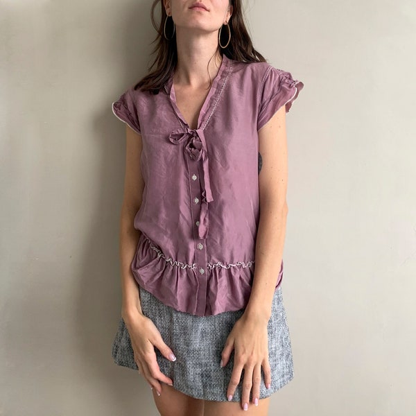 Vintage Marithé François GIRBAUD Le Jean pink silk summer top, light silk purple shirt size extra small to small