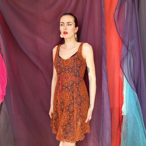 Vintage 2000s Kaat Tilley Boho Crochet Orange Mini Dress, Summer Dress, Size Small