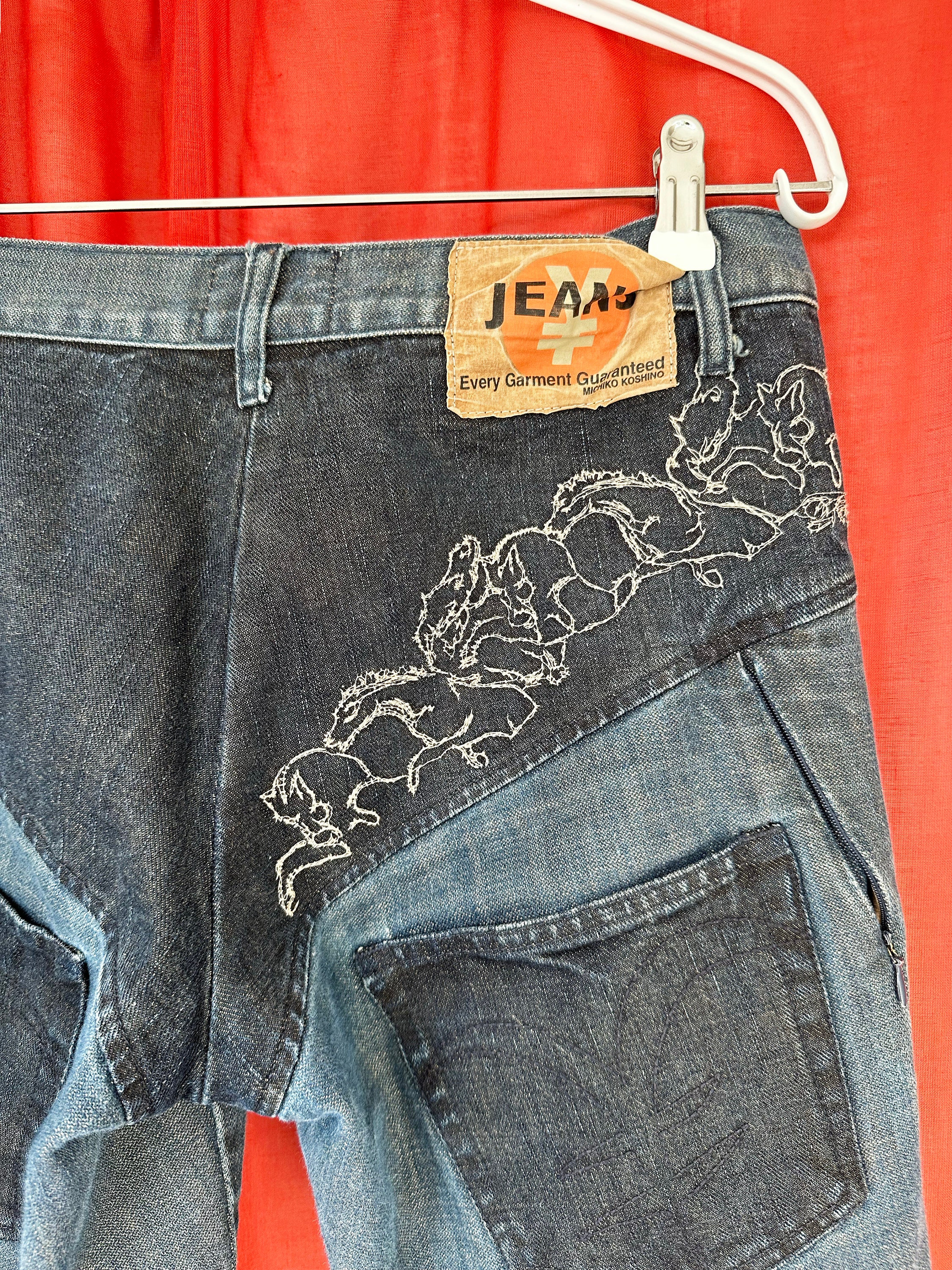 2000s Michiko Koshino Regular Waist Embroidered Jeans Size