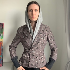 2000s Hugo Boss Orange hooded jacket, gray patterned blazer size small