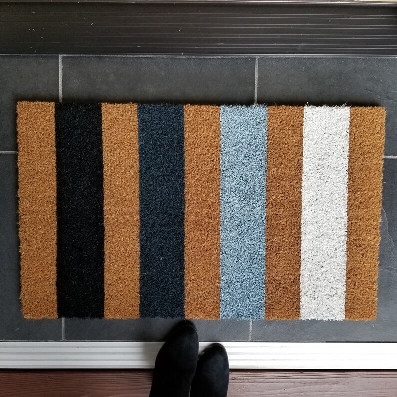 Blue Striped Mat Shades of Blue Entry Mat Blue Etsy