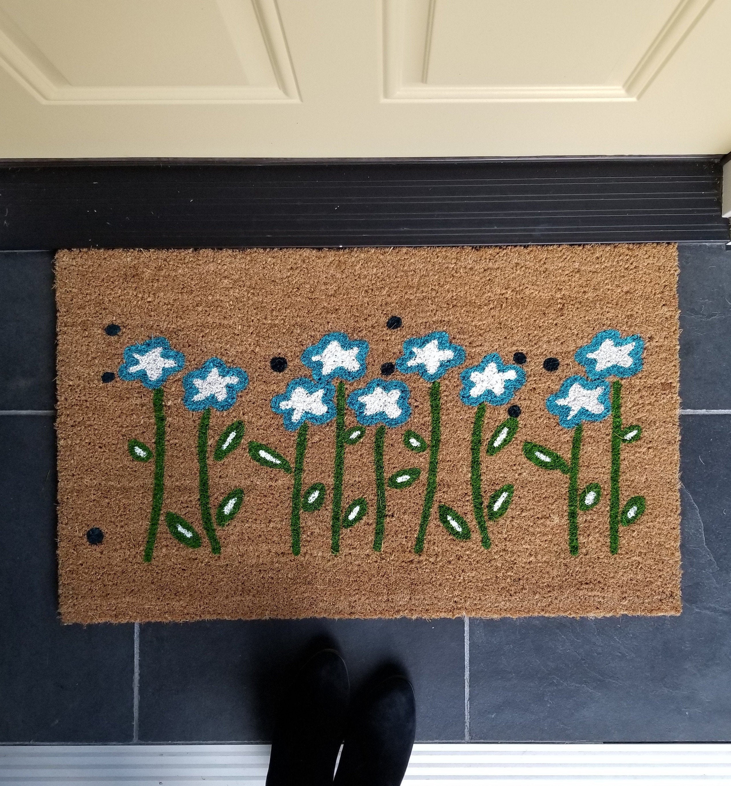 Blume Outdoor-Eintritt Matte blaue und weiße Blume | Etsy
