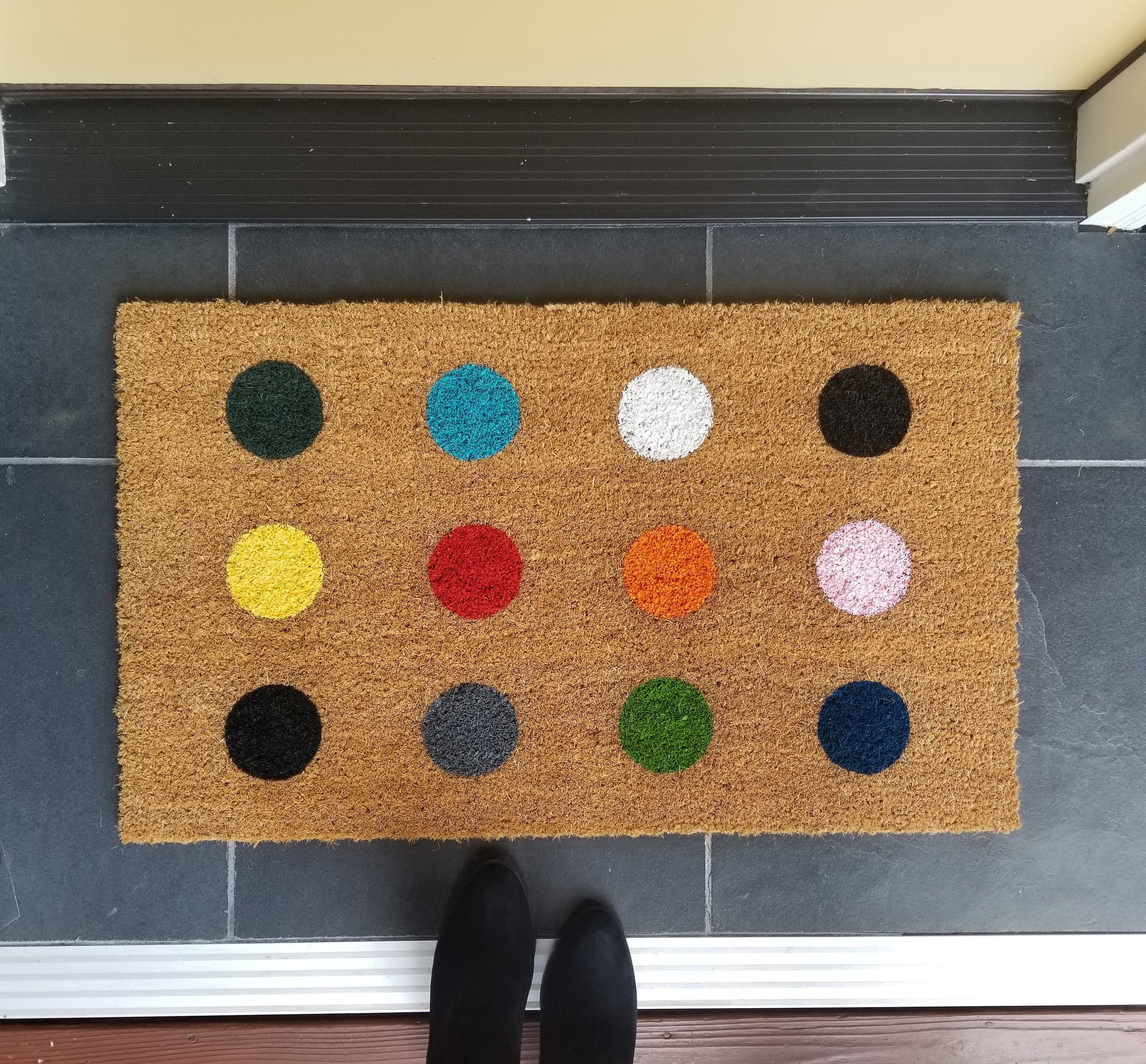 Abstract front doormat Rows of colorful dots on outdoor mat Etsy