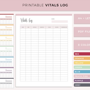 Printable Vital Sign Sheet, Vitals tracker, nursing vitals sheet, intake chart, Health Planner, Blood Pressure Tracker, Pulse Tracker,