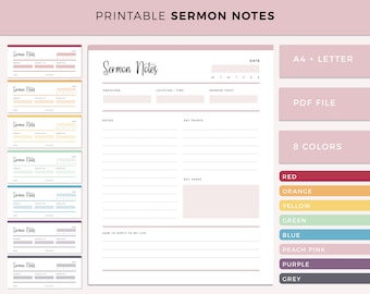 Printable Sermon Notes, Print at Home Faith Planner, Scripture and church devotion planner insert, religious printable reflection notes