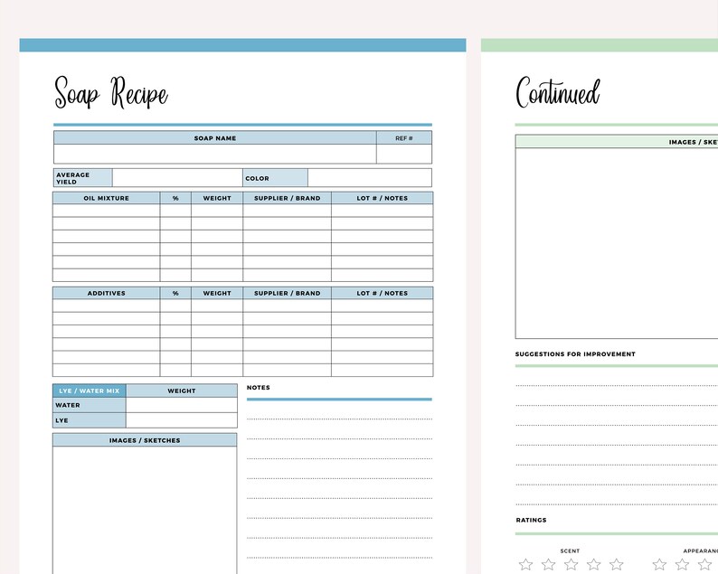 Printable Blank Soap Recipe Sheet Soap Making Recipe Cards - Etsy