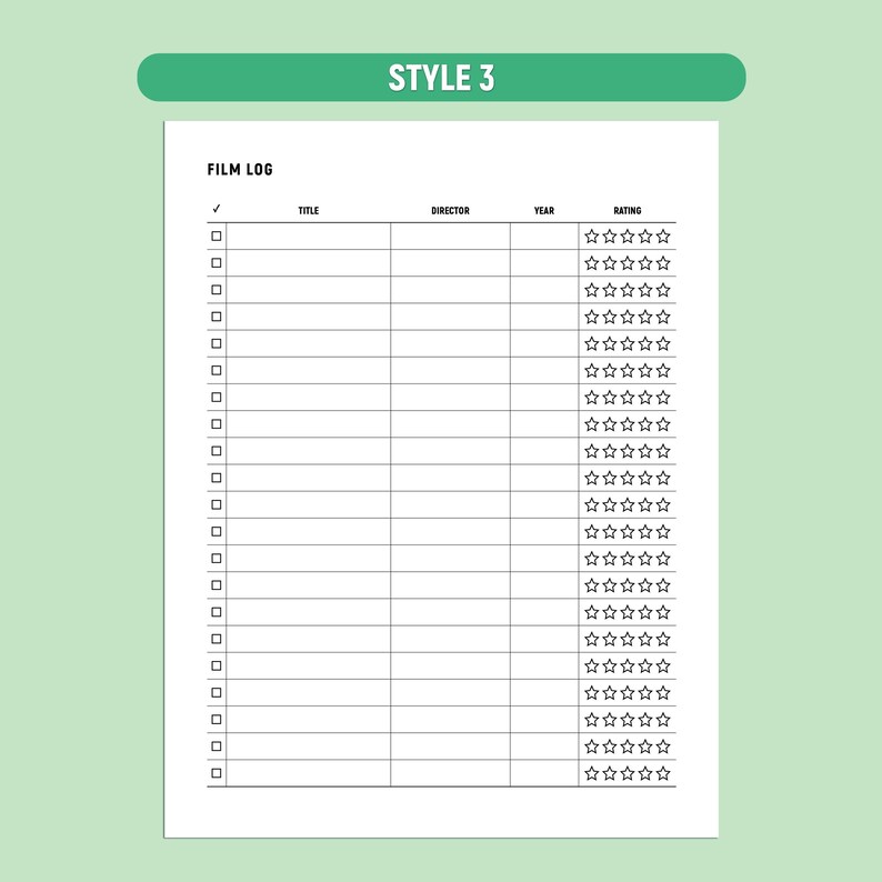 Film Log Printable, Movie Tracker Template, Film Journal, Movies ...